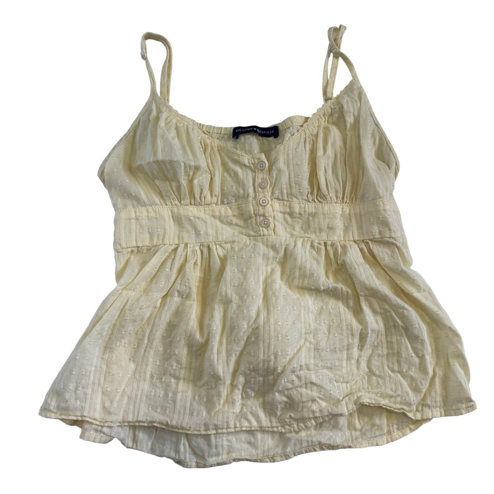 Brandy Melville Yellow Swiss Dot Babydoll Cami Top Smocked Tie Back One Size